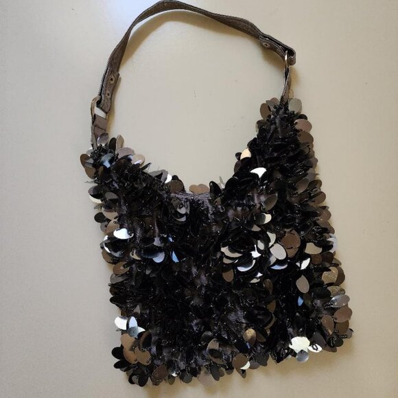 Silver Pailettes Sequins Beaded Hand Bag Purse - Picture 2 of 6